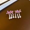 Pendientes de Flor de Amor con Goteo de Aceite Chapados en Oro Real Serie Rosa Pendientes Nuevos de Verano Pendientes con Corazón de Chica Dulce Corea del Sur