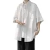 Camisa de Seda de Gelo Manga Curta Masculina Verão Fina Casual Tendência Nova Bonita Camisa de Cinco Pontos Roupa Jaqueta Masculina de Verão