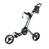Carrito de Empuje Plegable para Bolsa de Golf, Marco de Aleación de Aluminio, Carrito de Tres Ruedas de Arrastre Manual para Campo de Golf, Carrito de Bolsa de Golf, Coche Negro, Ruedas Negras