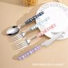 Cuchillo con Mango de Cerámica de Perla Transfronterizo Set Estilo Europeo Lujo Accesible Estilo Escandinavo Acero Inoxidable 304 Cuchillo, Tenedor y Cuchara para Mesa Occidental Ins
