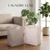 Cesta de ropa sucia de algodón y lino, cesto de ropa sucia para el hogar, cesta de lavandería de tela plegable y portátil, cesta de almacenamiento impermeable para dormitorio y baño con asa de madera