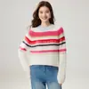 Suéter de Cachemira a Rayas de Colores 2026 Otoño/Invierno Nuevo Estilo para Mujer Cuello Redondo Prenda Básica Estilo Dulce Suéter de Punto Suéter Cálido