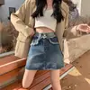 Falda Corta de Mezclilla con Borde Deshilachado Retro para Mujer Otoño 2025 Nueva Falda de Cintura Alta Ajustada al Cadera Talla Grande Falda Mma para Gorditas