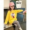 Camiseta de algodão 100% pura para meninas, de manga comprida, para primavera e outono, adequada para crianças maiores e bebês, estilo coreano, versátil, gola redonda, básica casual