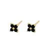 Pendientes de Trébol de Cuatro Hojas Chapados en Plata de Ley S925 con Oro de 18K y Circonita Negra, Delicados y Compactos, Pendientes de Verano Amigables con los Oídos para Mujer