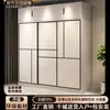 Guarda-roupa para uso doméstico no quarto, armário de roupas pequeno de luxo leve para apartamento, armário de armazenamento multicamadas para casa de aluguel, armário de armazenamento com porta de correr