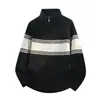 Suéter de punto para hombre de media cremallera transfronterizo para otoño e invierno con rayas de bloques de color, cuello alto, jersey de punto, capa base holgada de moda
