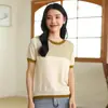Camiseta base de algodão puro estilo coreano, manga curta de verão, nova, gola redonda, color block listrada, estilo suave, top feminino solto e leve