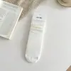 Meias de padrão de bolo em camada dupla, meias femininas de cano médio, novos estilos de outono, preto, branco e cinza, meias com babados, meias listradas estilo coreano com bordas festonadas