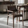 Silla de Comedor de Nogal Negro Norteamericano Silla de Ocio con Respaldo de Cuero Suave Madera Maciza Silla de Lectura con Reposabrazos Estilo Italiano Simple para el Hogar