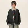 Chaqueta Retro de Color Contrastante con Solapa para Hombres y Mujeres, Chaqueta de Béisbol Suelta de Marca Retro de Moda para Primavera y Otoño, Mismo Estilo para Hombres y Mujeres