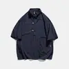Camiseta de Trabajo de Color Sólido Estilo Japonés para Hombre, Cuello Camisero, Manga Corta, Verano, Delgada, Moderna, Retro, Holgada, Funcional, Polo de Media Manga