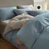 Serie Jianxi 100% Algodón Color Sólido Dos Tonos Ropa de Cama Juego de Cuatro Piezas Simple Color de Contraste Juego 100% Algodón Sábana Sábana Ajustada Se Puede Enviar Directamente