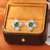 Brincos de Zircônia e Ágata Verde Trevo de Quatro Folhas, Luxo Leve, Alto Padrão, Modernos, Elegantes, Requintados, Joias da Moda Estilo Celebridade da Internet