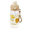 Vaso entrenador portátil de doble pared con tema de caricaturas, lindo para niños y niñas, estudiantes y uso diario, con tapa de botón.; vaso de agua de plástico