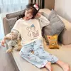 Conjunto de pijama de manga larga de imitación de algodón lindo para primavera y otoño, ropa para el hogar para padres e hijos, para niñas y niños de 15 años