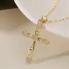 Colar Pingente Geométrico Aogou Transfronteiriço Luxo Leve Retro Banhado a Bronze Ouro 18K Zircônia Feminino Nicho Versátil Corrente da Clavícula Novo