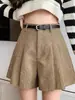 2026 Nuevos Pantalones Cortos Casuales de Pana Plisados de Pierna Ancha para Mujer Petite de Cintura Alta Ropa Exterior Pantalones Bootcut de Otoño Invierno