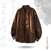 Estilo chinês bloco de cores estilo étnico botão de sapo padrão de dragão camisa de veludo cotelê solta casual tendência retrô jaqueta casaco masculino
