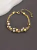 2025 Nuevo Pulsera de Cuentas Redondas de Colores para Mujer Multicapa Transfronteriza al por Mayor Pulsera Dorada de 18K para Mujer Pulsera Casual Atmosférica