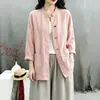 Nuevo Colorido Retro Chino Botón de Rana Zen Tai Chi Ropa para Mujer Estilo Nacional Holgado Tallas Grandes Meditación Ropa Lisa Cárdigan Ropa Exterior de Moda