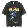 Camiseta Vintage Lavada com Estampa de Gato Animal Harajuku Streetwear g