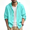Camisa hawaiana casual de lino para hombre, de manga larga con capucha, holgada, a la moda, estilo americano, para cuatro estaciones, transfronteriza de Amazon