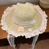 Sombrero de Paja con Cinta de Encaje a Cuadros para Mujer, Sombrero de Sol de Verano para Playa y Vacaciones en la Costa, Sombrero de Sol con Ala Ancha para Protección Solar
