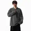 Peça de outer wear versátil de caimento solto, design de gola Henry com espinha de peixe em V solto, camiseta de manga comprida, estilo casual masculino de primavera