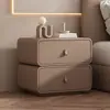 Mesita de noche tipo crema para dormitorio, uso doméstico, mueble de almacenamiento de cuero de lujo de alta gama, no requiere instalación
