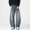 Jeans de alta qualidade estilo americano, lavados, com corte curvo para homens, nova marca da moda de outono, calças compridas casuais largas e retas para homens