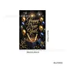 Bandera de Jardín de Año Nuevo 2027 Transfronteriza Feliz Año Nuevo Globo Negro y Dorado Decoración Colgante para Exteriores del Día de Año Nuevo