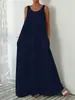 Vestido longo de verão novo, transfronteiriço europeu e americano, Amazon, casual, solto, sem mangas, cor sólida, decote V, slim fit, plus size
