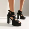 Nuevas sandalias de punta abierta estilo europeo y americano con plataforma impermeable, suela de goma, antideslizantes, zapatos de mujer transfronterizos, sandalias de tacón alto de tacón cuadrado de verano