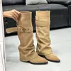 Primer Encuentro Ji Chica Picante Pantalón Acampanado Botas Altura Petite Aumentadoras Botas de Montar Usables de Dos Maneras Botas Caídas Desmontables Punta Fina Botas Largas Para Mujer