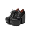 Tallas 35-46 Zapatos Negros de Charol para Mujer para Todas las Estaciones, Zapatos de Moda para Mujer con Plataforma Impermeable, Boca Baja, Con Cordones, Tacones Súper Altos
