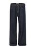 Design Sense para Menina Plus Size Cheinha Jeans de Perna Larga Azul Escuro Calça Reta de Cintura Alta Solta Outono Retro Feminina