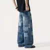 Calça xadrez mosaico estilo americano de rua, moderna e estilosa, perfeita para um look de rua descolado e ousado, jeans masculino, corte solto, perna reta, calça comprida