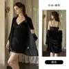 DZ Camisón de Noche de Terciopelo Brillante Atractivo Sexy con Abertura y Encaje con Copas en el Pecho y Bata Set para el Hogar 6658