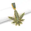 Colar Pingente Folha Verde em Forma de Diamante Corrente Cubana Longa Hip-Hop Joias Transfronteiriças