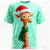 Camisetas Casuales de Manga Corta con Cuello Redondo para Hombre y Mujer con Estampado de Animales Navideños Impresión 3D Venta Directa de Fábrica Suministro de Exportación