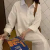 Tiro Real de 2026 Estilo Perezoso Chic Coreano Simple Básico Cómodo Largo Por Encima de la Rodilla Camisa Gabardina Camisa