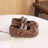 Sapatos Mary Jane de Couro com Velcro Estilo Coreano para Meninas 2026 Nova Moda Primavera e Outono Estampa de Leopardo Sapatos Individuais para Crianças Pequenas Sapatos de Princesa