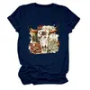 Camiseta redonda de manga corta para mujer, de moda y única, con diseño de calavera, cabeza de toro, floral, suculentas, estilo europeo y americano, del sitio independiente Amazon Wish