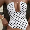 Traje de baño de una pieza retro con tirantes de lunares europeos y americanos transfronterizo para mujer, traje de baño sexy de alta gama ajustado, bikini de una pieza