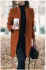 2025 Aliexpress Amazon Ebay Otoño e Invierno Nuevo Abrigo de Lana de Color Sólido con Cuello Alto de Moda Europea y Americana Gran Cantidad en Stock