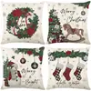 Funda de almohada navideña más vendida transfronteriza con estampado festivo de Papá Noel, funda de almohada para decoración del hogar, venta al por mayor directa del fabricante