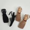 Sandalias de Mujer de Tacón Grueso Cuadrado Hueco Tejidas Retro de Moda Verano 2026 Versátiles Casuales de Tacón Alto