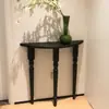 Mesa de Entrada de Madera Maciza Estilo Francés, Mesa de Exhibición Semicircular Simple para Recibidor de Sala de Estar, Estante de Pared, Minimalista Negro Estilo Europeo