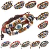 Pulseira de couro de olho de boi estilo europeu e americano AliExpress transfronteiriça com contas tecidas multicolorida tamanho ajustável pulseira de couro